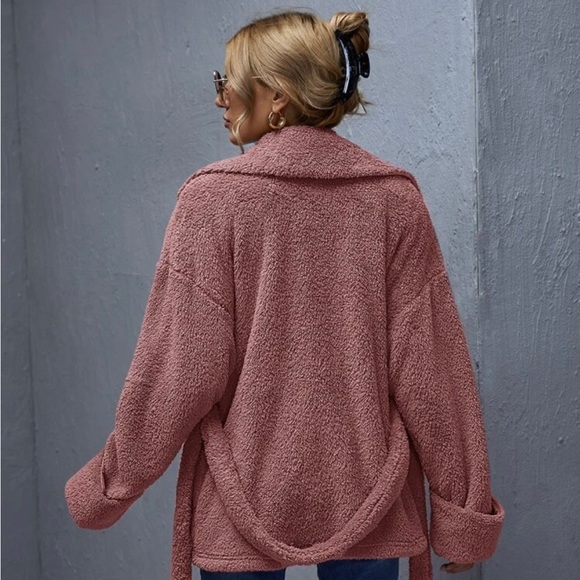 SHEIN Notched Collar Patch Teddy Coat - Picture 5 of 6